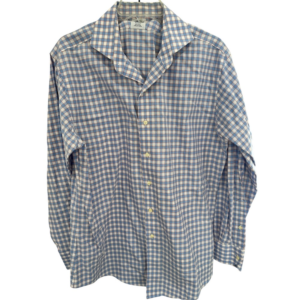 Brooks Brothers 1818 Regent Dress Shirt Mens 16 4/5 Blue Gingham Non-Iron Cotton